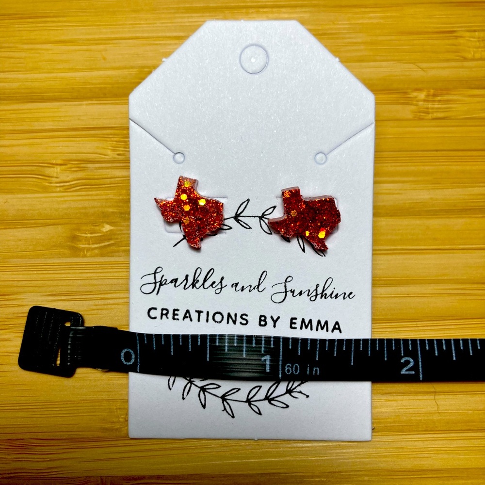 Red glitter Texas stud earrings